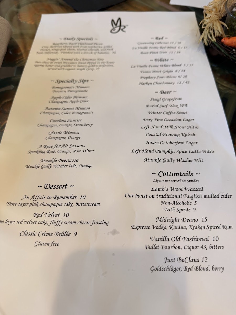 Menu Momma Rabbit's Nibbles And Sips-1