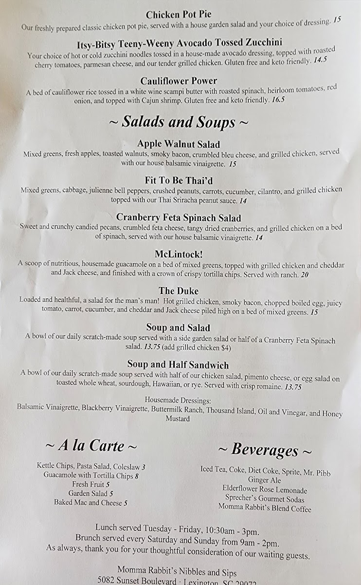 Menu Momma Rabbit's Nibbles And Sips-2