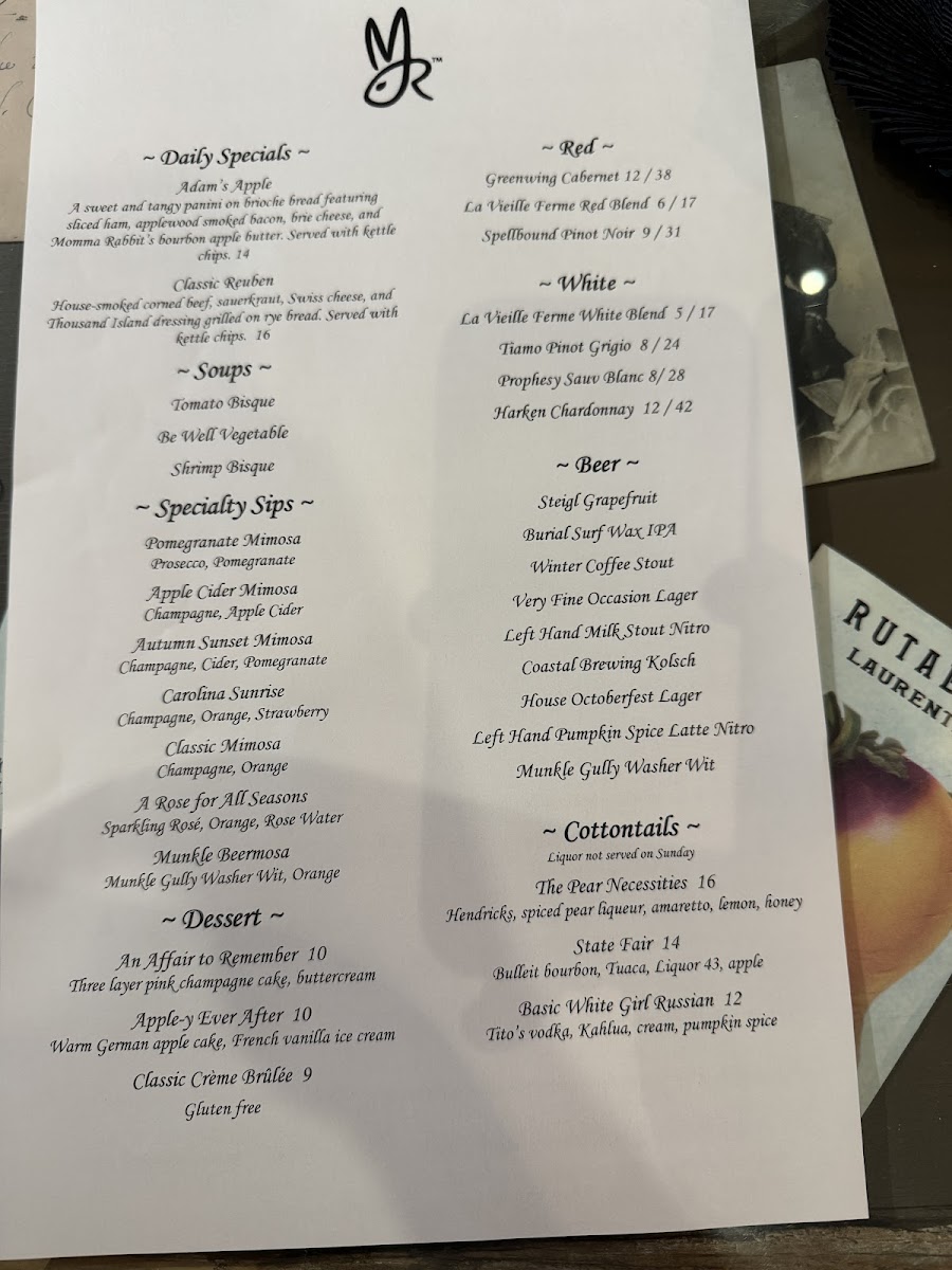 Menu Momma Rabbit's Nibbles And Sips-3