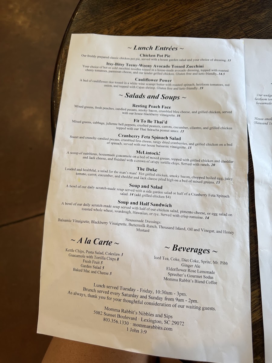 Menu Momma Rabbit's Nibbles And Sips-5