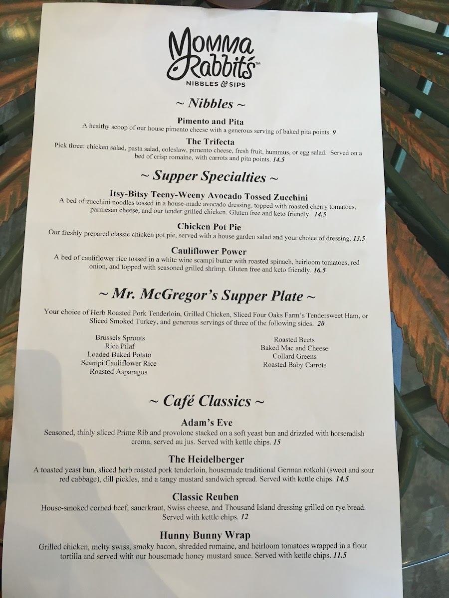 Menu Momma Rabbit's Nibbles And Sips-7