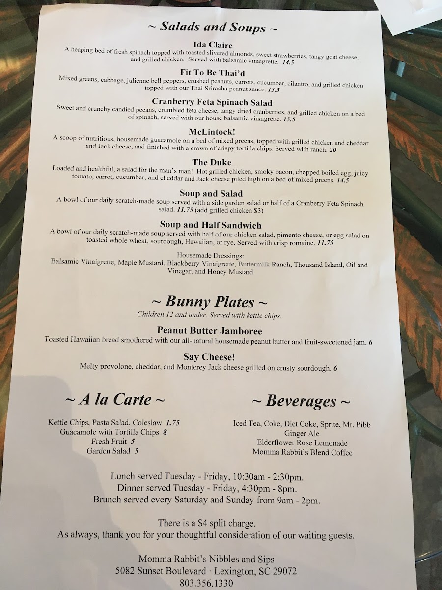 Menu Momma Rabbit's Nibbles And Sips-9
